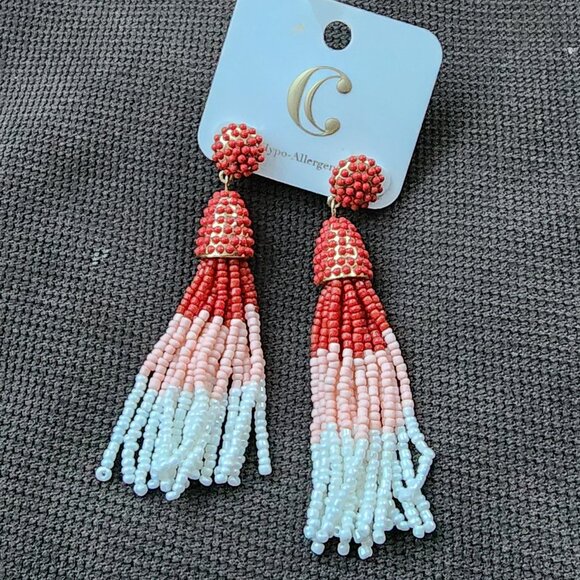 NWT Charming Charlie Orange/Pink/White Beaded Drop Dangle Earrings - Picture 2 of 10